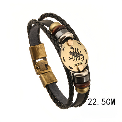 12 Zodiac Signs Handmade Leather Couple Bracelet with Hematite Totem Stone - Mystical Love Jewelry for 2025