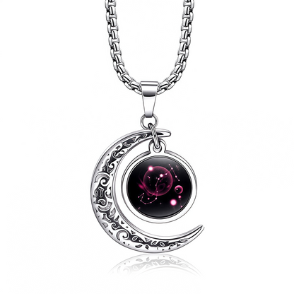 Collana con ciondolo in pietra di luna con guardiano lunare dei 12 segni zodiacali del 2025