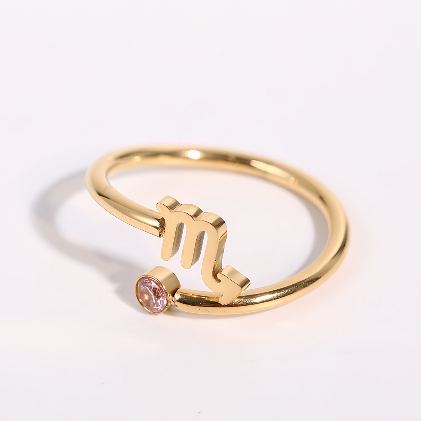 Zodiac Birthstone Titanium Steel Ring with Rune Symbols - Adjustable Open  Zircon Astrology Jewelry
