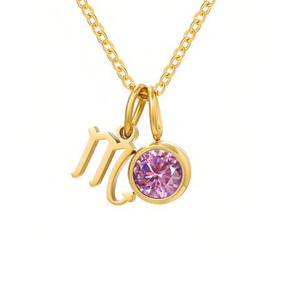14K Gold Vermeil Zodiac Colorful Crystal Birthstone Protector Pendant Necklace