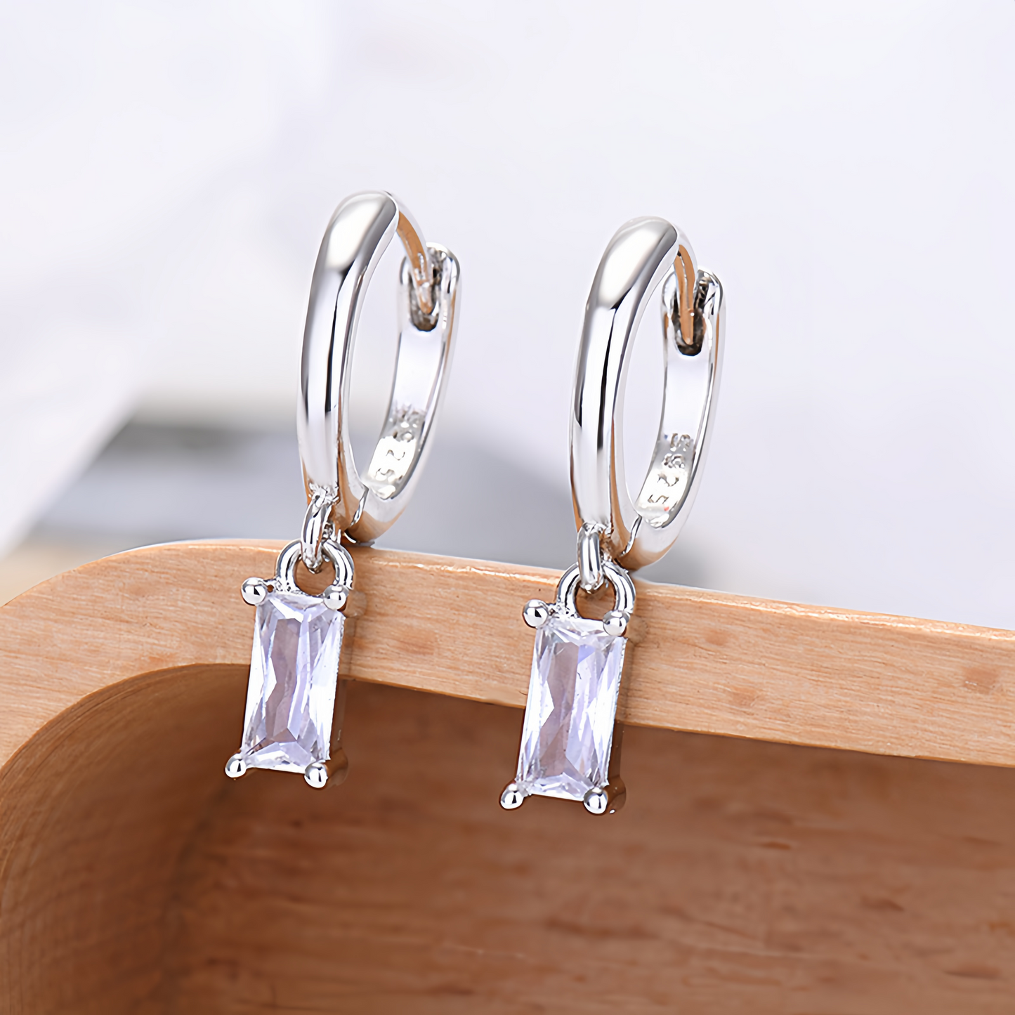 Multicolor Cubic Zirconia Rectangle Earrings - 925 Silver Hypoallergenic Minimalist Elegant Jewelry for Women