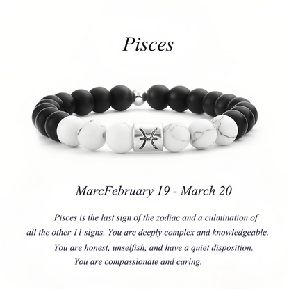 12 Zodiac Signs Natural Matte Stone White Turquoise Beaded Wealth Attraction Bracelet
