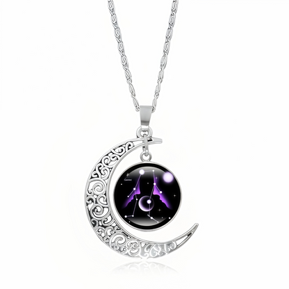 Collana con ciondolo in pietra di luna con guardiano lunare dei 12 segni zodiacali del 2025