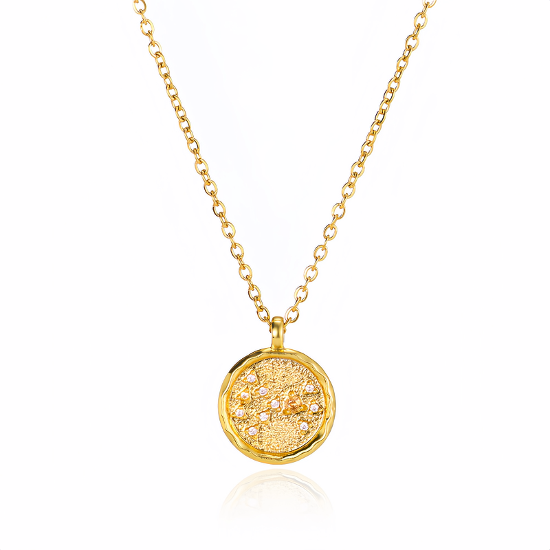 14K Gold Plated Zodiac Star Map Pendant Necklace for All Zodiac Signs – Love Jewelry Gift for Couples