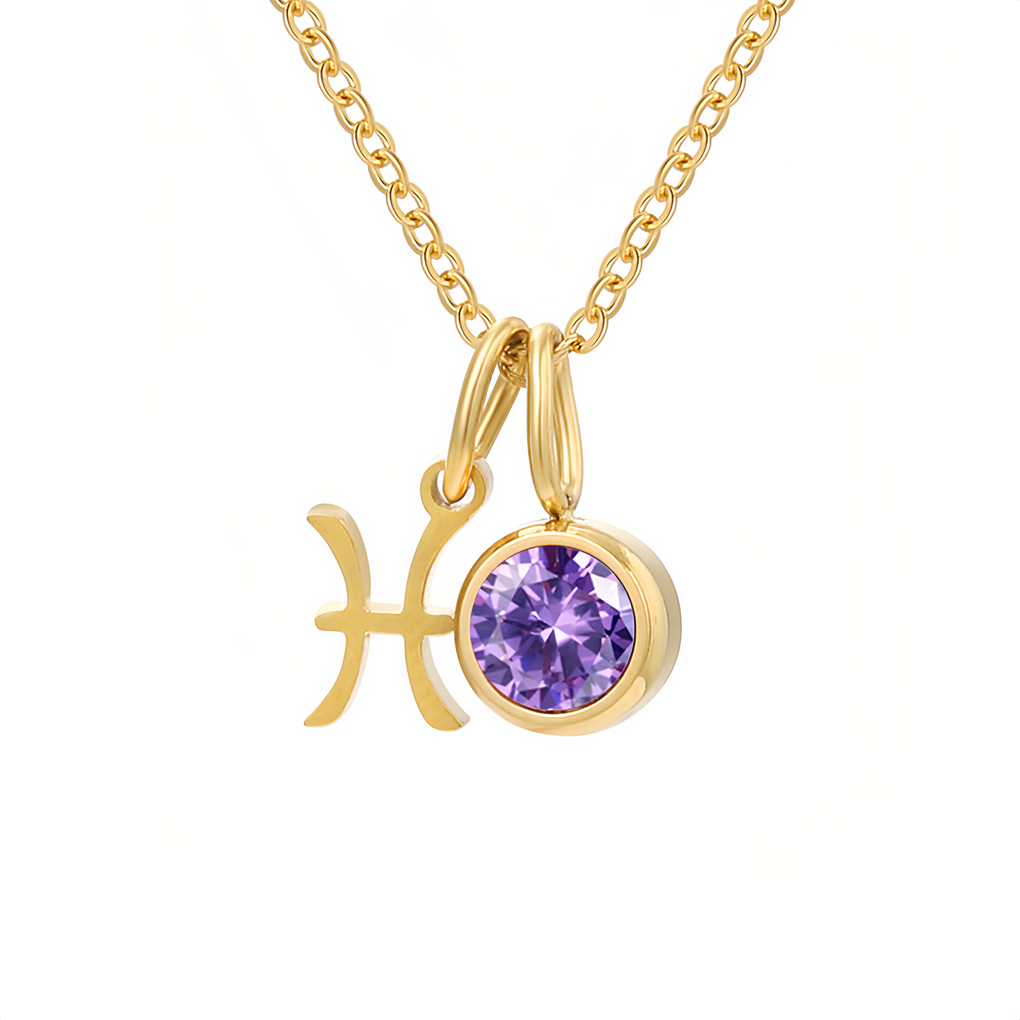 14K Gold Vermeil Zodiac Colorful Crystal Birthstone Protector Pendant Necklace