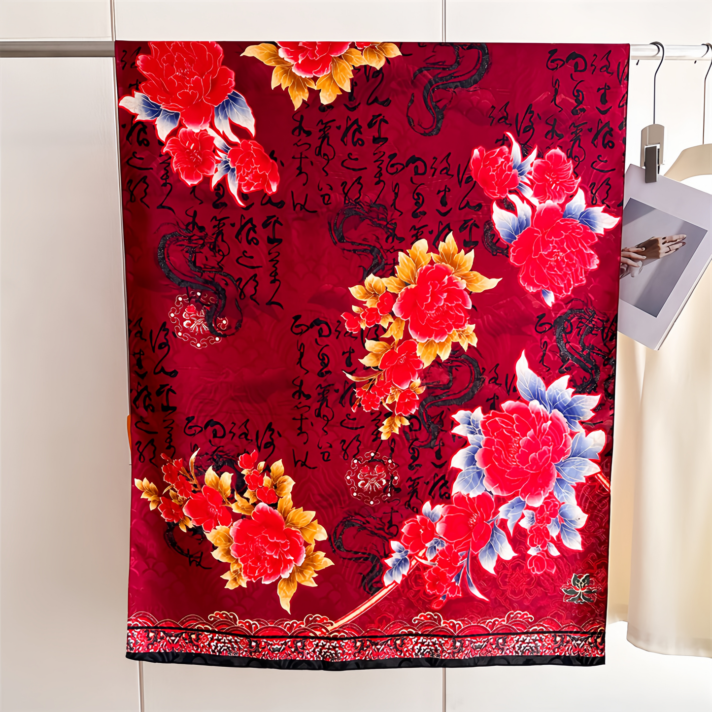 2025 UV-Protective Handwoven Silk Scarf - Vintage Blue Peony & Bamboo Lightweight Ethno Fashion